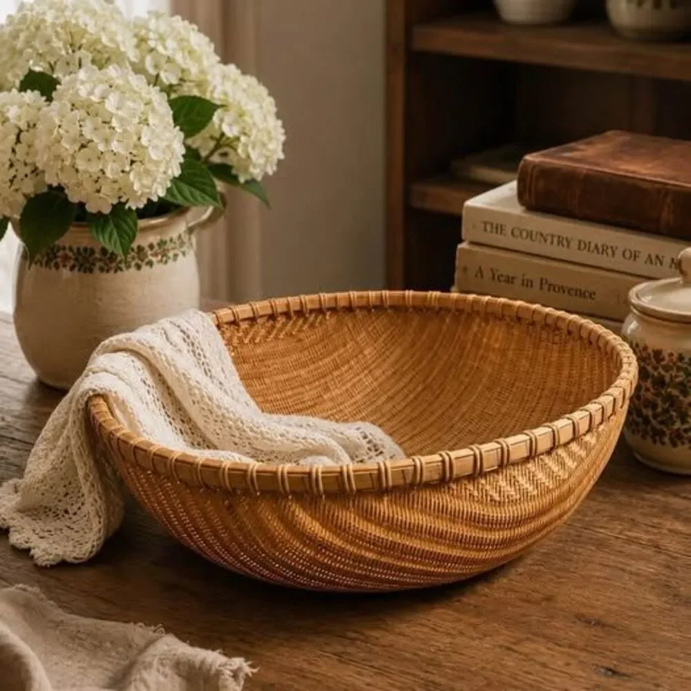 Vintage Round Woven Bamboo Basket